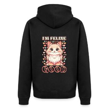 Funny Cat Lady, Cat Mom - Unisex Premium Organic Zip Hoodie - black - Back - Nico (187cm)