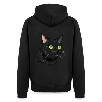 Black Cat Green Eyes - Unisex Premium Organic Zip Hoodie - black - Back - Nico (187cm)