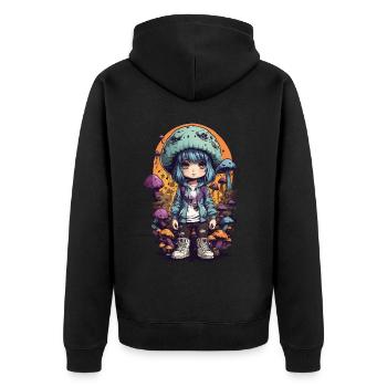 Fantasy Mushroom Girl Kawaii Goth e-girl - Veste à capuche bio Premium Unisexe - noir - Dos - Nico (187cm)