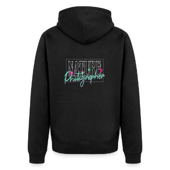 Appareil photo, Photographe de nature, Photographe animalier - Veste à capuche bio Premium Unisexe - noir - Dos - Nico (187cm)