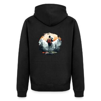Appareil photo, Photographe de paysage, Photographe de nature - Veste à capuche bio Premium Unisexe - noir - Dos - Nico (187cm)