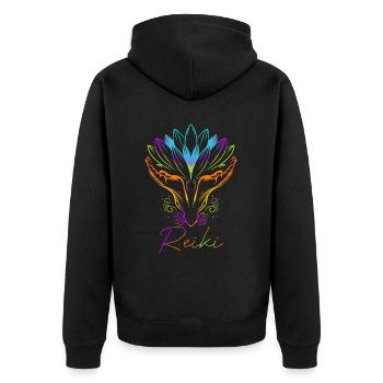 Energy Chakra Ganzheitliche Heilung Hände Reiki - Unisex Premium Bio Zip Hoodie - Schwarz - Hinten - Nico (187cm)