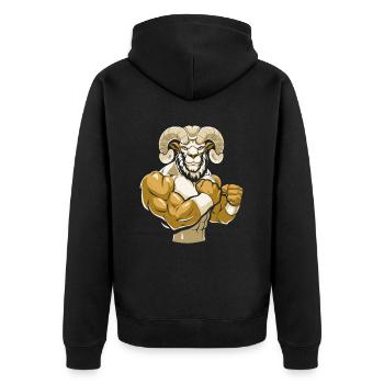 Fitness Schaf - Unisex Premium Bio Zip Hoodie - Schwarz - Hinten - Nico (187cm)