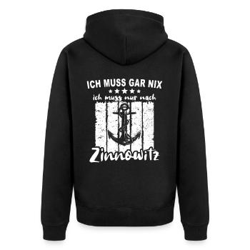 Zinnowitz - Unisex Premium Bio Zip Hoodie - Schwarz - Hinten - Nico (187cm)
