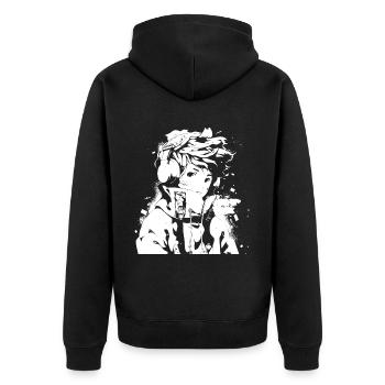 Shibuya's cool Cyberpunk Style Anime Boy Otaku - Unisex Premium Bio Zip Hoodie - Schwarz - Hinten - Nico (187cm)