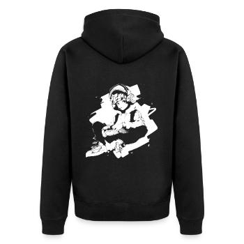 Shibuya's cool Cyberpunk Style Anime Boy Otaku - Unisex Premium Bio Zip Hoodie - Schwarz - Hinten - Nico (187cm)