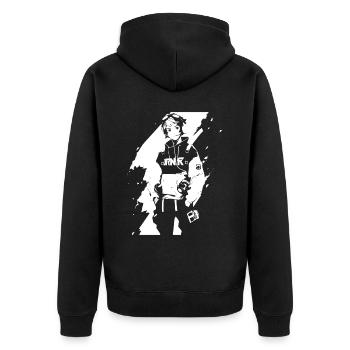 Shibuya's cool Cyberpunk Style Anime Boy Otaku - Unisex Premium Bio Zip Hoodie - Schwarz - Hinten - Nico (187cm)