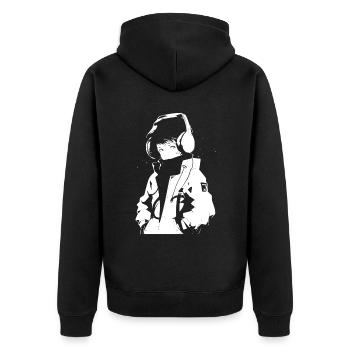Shibuya's cool Cyberpunk Style Anime Boy Otaku - Unisex Premium Bio Zip Hoodie - Schwarz - Hinten - Nico (187cm)
