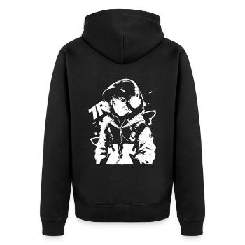 Shibuya's cool Cyberpunk Style Anime Boy Otaku - Unisex Premium Bio Zip Hoodie - Schwarz - Hinten - Nico (187cm)