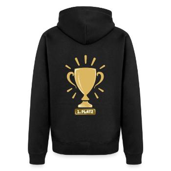 1. Platz Gold Sieger Gewinner Winner Erster Sieg - Unisex Premium Bio Zip Hoodie - Schwarz - Hinten - Nico (187cm)