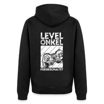 Level Onkel Freigeschaltet Geburt Party Gaming Con - Unisex Premium Bio Zip Hoodie - Schwarz - Hinten - Nico (187cm)