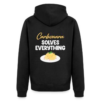 Carbonara Connaisseur Italiano Makkaroni Käse - Unisex Premium Bio Zip Hoodie - Schwarz - Hinten - Nico (187cm)