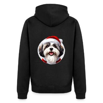 Shih Tzu Hund im Weihnachtsoutfit - Weihnachtsgeschenk - Unisex Premium Bio Zip Hoodie - Schwarz - Hinten - Nico (187cm)