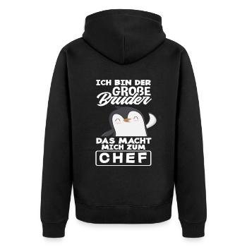 Der Große Bruder Das Macht Mich Zum Chef - Unisex Premium Bio Zip Hoodie - Schwarz - Hinten - Nico (187cm)