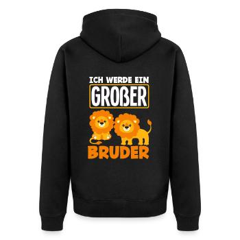 Ich Werde Großer Bruder Löwen Tier Löwe - Unisex Premium Bio Zip Hoodie - Schwarz - Hinten - Nico (187cm)