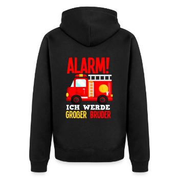 Alarm Ich Werde Großer Bruder Feuerwehr Sohn - Unisex Premium Bio Zip Hoodie - Schwarz - Hinten - Nico (187cm)