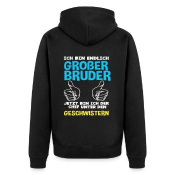 Ich Bin Endlich Großer Bruder Geschenk Sohn - Unisex Premium Bio Zip Hoodie - Schwarz - Hinten - Nico (187cm)