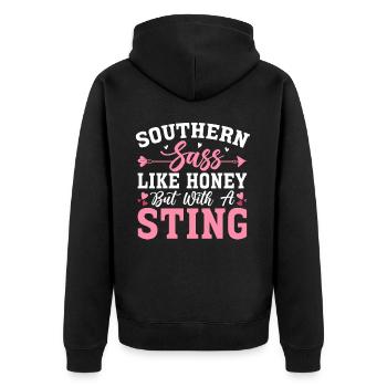 Lustiges Südstaatenmädchen - Unisex Premium Bio Zip Hoodie - Schwarz - Hinten - Nico (187cm)