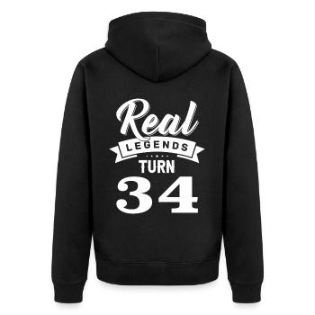 Real legends turn 34, 34 birthday - Unisex Premium Organic Zip Hoodie - black - Back - Nico (187cm)