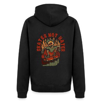 Skater Not Hater Skatergirl Skaterboy Skatepark - Unisex Premium Bio Zip Hoodie - Schwarz - Hinten - Nico (187cm)
