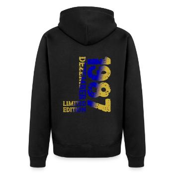 1987 Dezember Limited Edition 36. Geburtstag Deko - Unisex Premium Bio Zip Hoodie - Schwarz - Hinten - Nico (187cm)