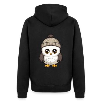 Eule Winter Comic Illustration - Unisex Premium Bio Zip Hoodie - Schwarz - Hinten - Nico (187cm)