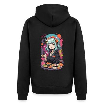 Anime Sushi e-Girl Goth Pastel Style Design - Veste à capuche bio Premium Unisexe - noir - Dos - Nico (187cm)