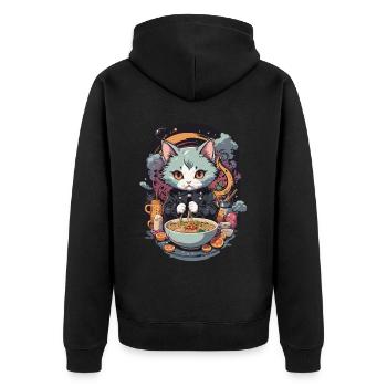 Katze Ramen Liebe Japanisches Nudelsuppen Design - Unisex Premium Bio Zip Hoodie - Schwarz - Hinten - Nico (187cm)