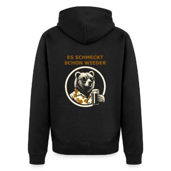 Es schmeckt schon wieder - Unisex Premium Bio Zip Hoodie - Schwarz - Hinten - Nico (187cm)