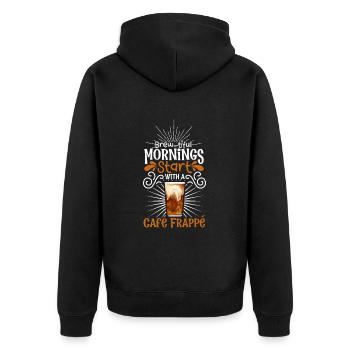 Good morning with Café Frappé - Unisex Premium Organic Zip Hoodie - black - Back - Nico (187cm)