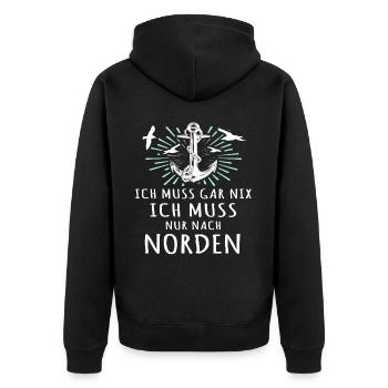 Norden Sprüche Nordener - Unisex Premium Bio Zip Hoodie - Schwarz - Hinten - Nico (187cm)