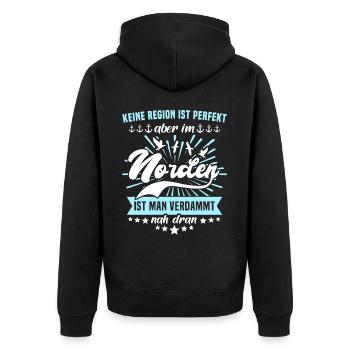 Norden Sprüche Nordener - Unisex Premium Bio Zip Hoodie - Schwarz - Hinten - Nico (187cm)