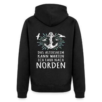 Norden Sprüche Nordener - Unisex Premium Bio Zip Hoodie - Schwarz - Hinten - Nico (187cm)