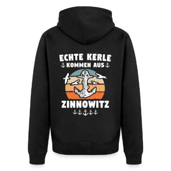 Zinnowitz Sprüche - Unisex Premium Bio Zip Hoodie - Schwarz - Hinten - Nico (187cm)