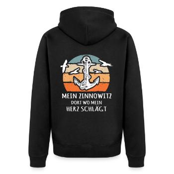 Zinnowitz - Unisex Premium Bio Zip Hoodie - Schwarz - Hinten - Nico (187cm)