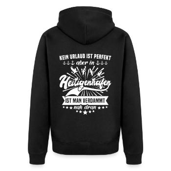 Heiligenhafen - Unisex Premium Bio Zip Hoodie - Schwarz - Hinten - Nico (187cm)