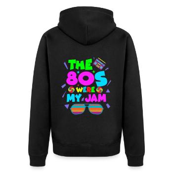 Girl Boy Kids 70s 80s 90s Disco Costume Outfit - Unisex Premium Organic Zip Hoodie - black - Back - Nico (187cm)
