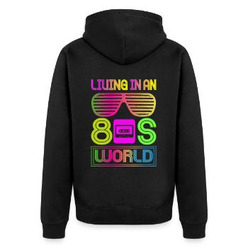 Girl Boy Kids 70s 80s 90s Disco Costume Outfit - Unisex Premium Organic Zip Hoodie - black - Back - Nico (187cm)