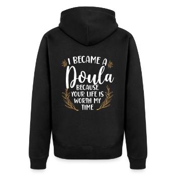 Doula accoucheuse Je suis devenue une - Veste à capuche bio Premium Unisexe - noir - Dos - Nico (187cm)