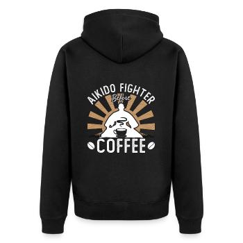 Aikido Fighter Before Coffee Karate Coffee Lover - Unisex Premium Bio Zip Hoodie - Schwarz - Hinten - Nico (187cm)