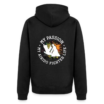Aikido Fighter My Passion My Japanese Martial Arts - Unisex Premium Bio Zip Hoodie - Schwarz - Hinten - Nico (187cm)