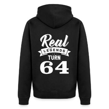 Real Legends Turn 64, 64 Birthday - Unisex Premium Organic Zip Hoodie - black - Back - Nico (187cm)