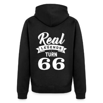 Echte Legenden werden 66, 66 Geburtstag - Unisex Premium Bio Zip Hoodie - Schwarz - Hinten - Nico (187cm)