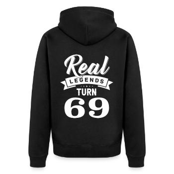 Real legends turn 69, 69 birthday - Unisex Premium Organic Zip Hoodie - black - Back - Nico (187cm)