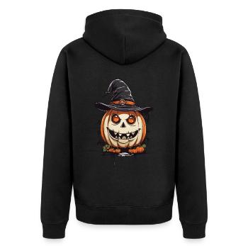Magischer Hexen Kürbis lustiger Halloween Look - Unisex Premium Bio Zip Hoodie - Schwarz - Hinten - Nico (187cm)