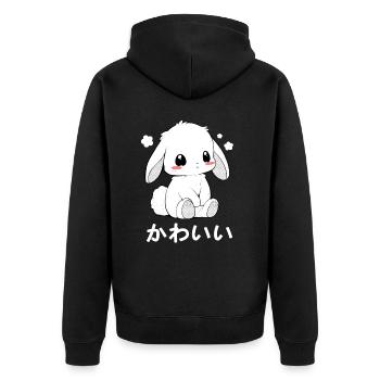 Kawaii Bunny Chibi Animal Japanese Cutesy Style Ae - Unisex Premium Bio Zip Hoodie - Schwarz - Hinten - Nico (187cm)