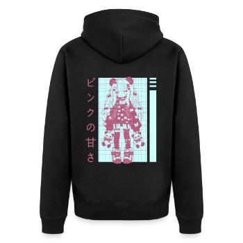 Kawaii Egirl Panda Decora Style Gothic Anime Haraj - Unisex Premium Bio Zip Hoodie - Schwarz - Hinten - Nico (187cm)
