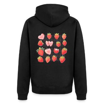 Strawberries Sliced Strawberry Fruit Kawaii Foodie - Unisex Premium Bio Zip Hoodie - Schwarz - Hinten - Nico (187cm)