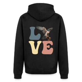 Falknerei Falkner Hawking - Unisex Premium Bio Zip Hoodie - Schwarz - Hinten - Nico (187cm)