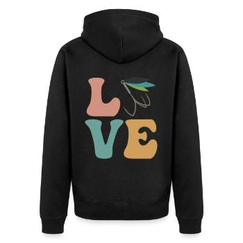 Fliegenfischer - Unisex Premium Bio Zip Hoodie - Schwarz - Hinten - Nico (187cm)